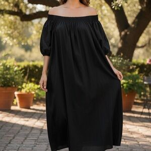 NWT - H&M Black off- shoulder Puff-Sleeve Midi Cotton Jersey Dress -  XXL
